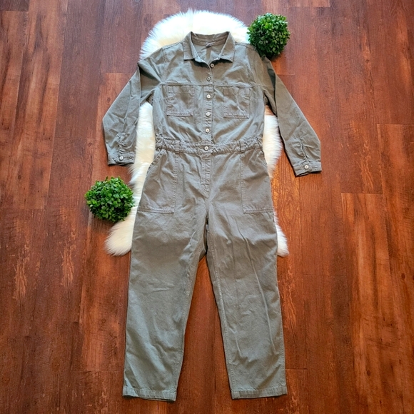 Long-Sleeve Cropped Jean Utility Jumpsuit for Women (GREEN) - Picture 2 of 15